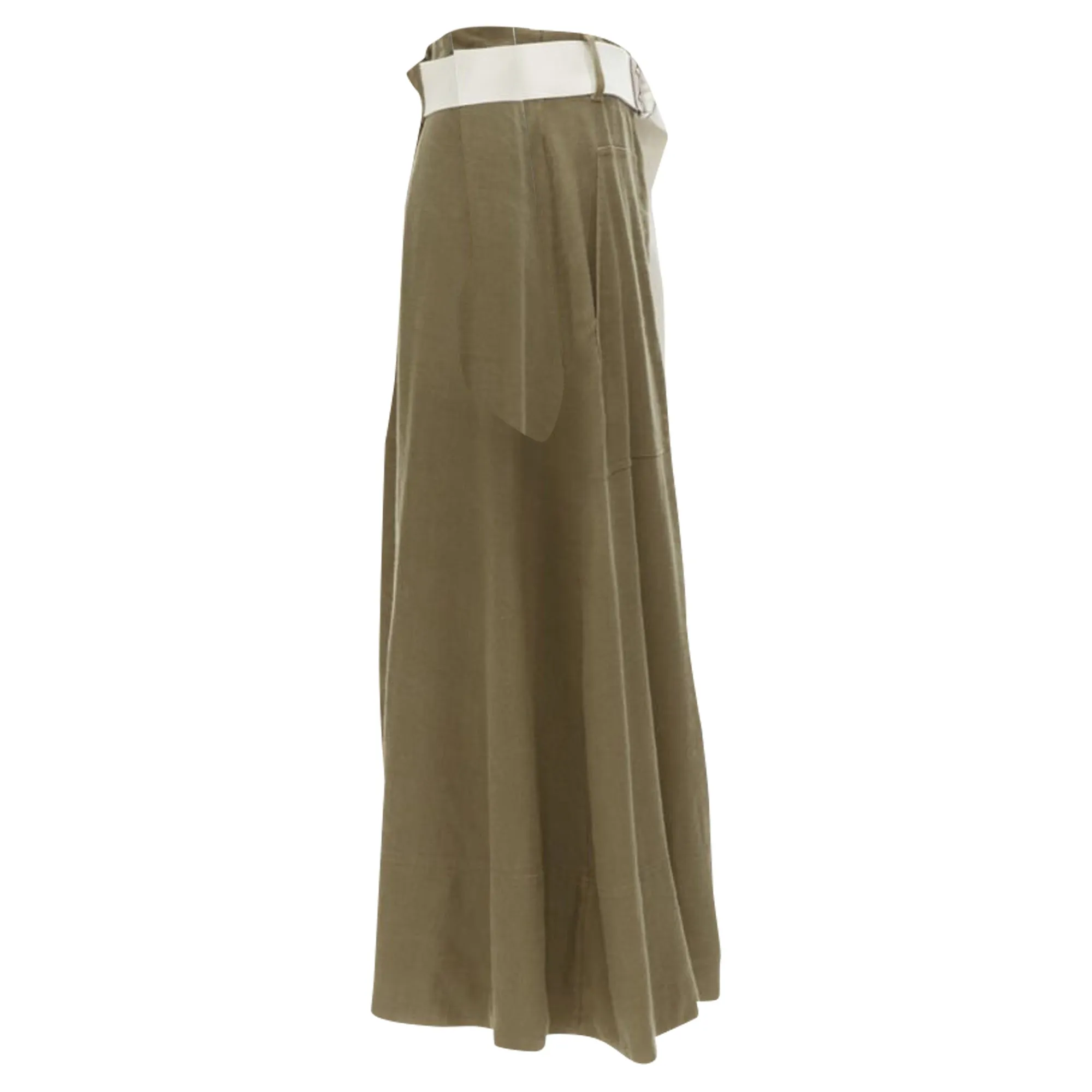 Tibi safari linen blend belted wrap midi skirt