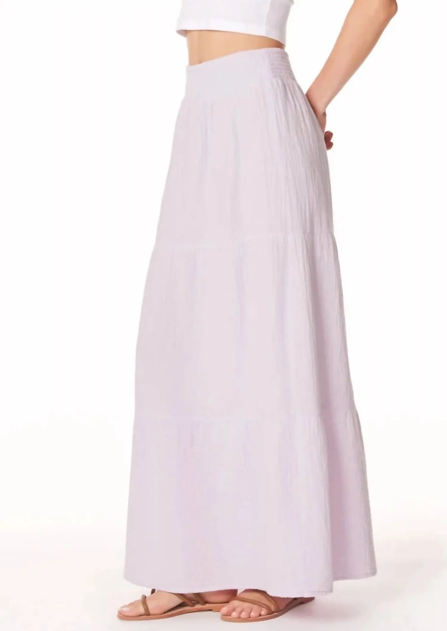 Tiered Maxi Skirt In Hydrangeas Pink