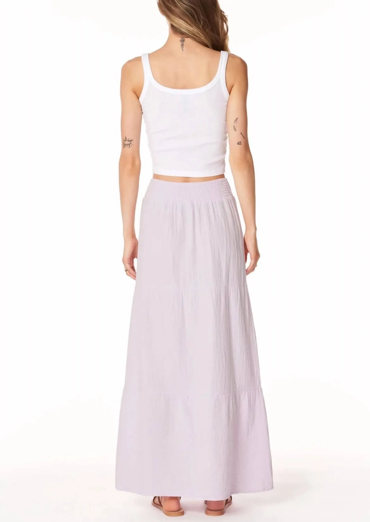 Tiered Maxi Skirt In Hydrangeas Pink