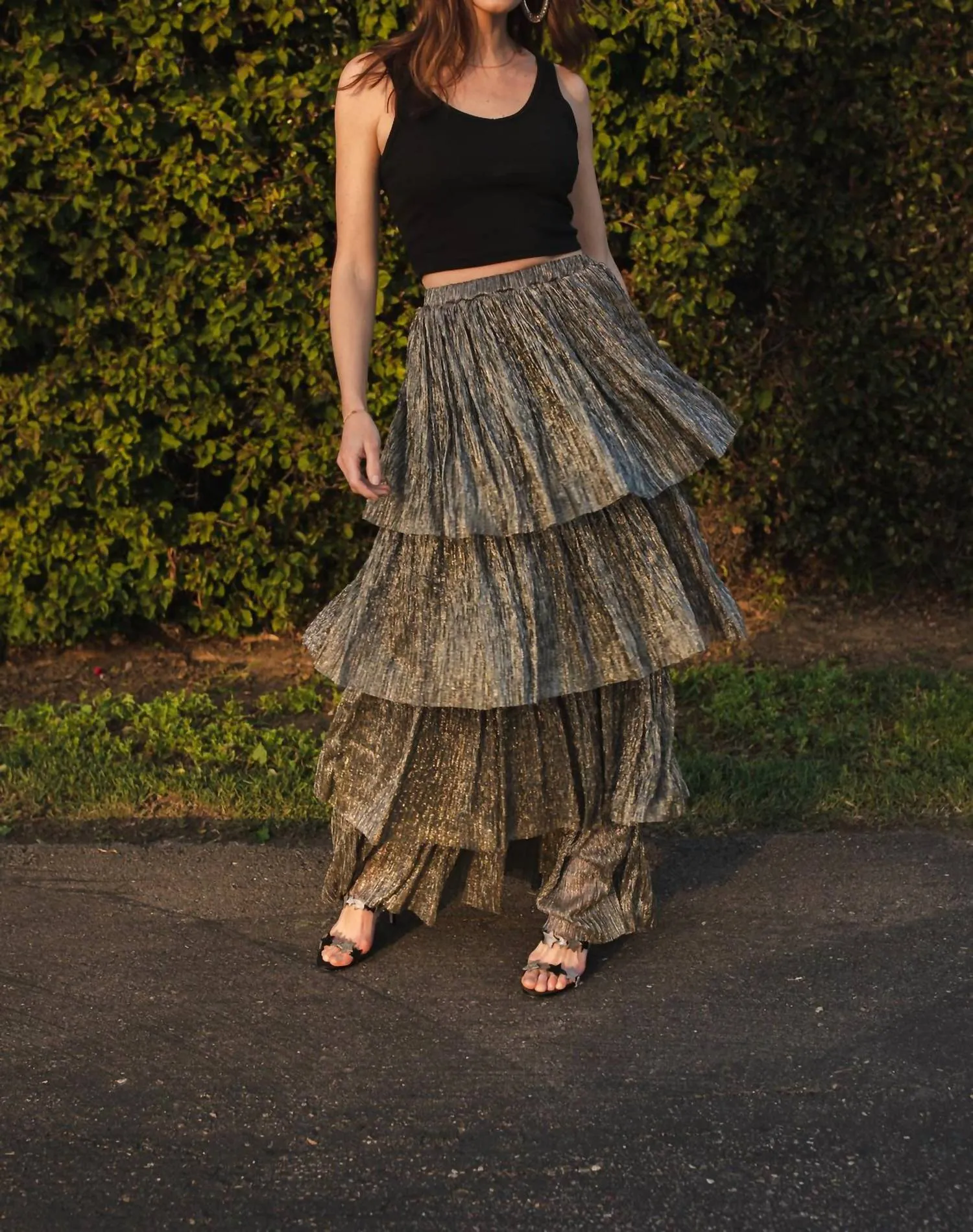 Tiered Maxi Skirt In Pewter