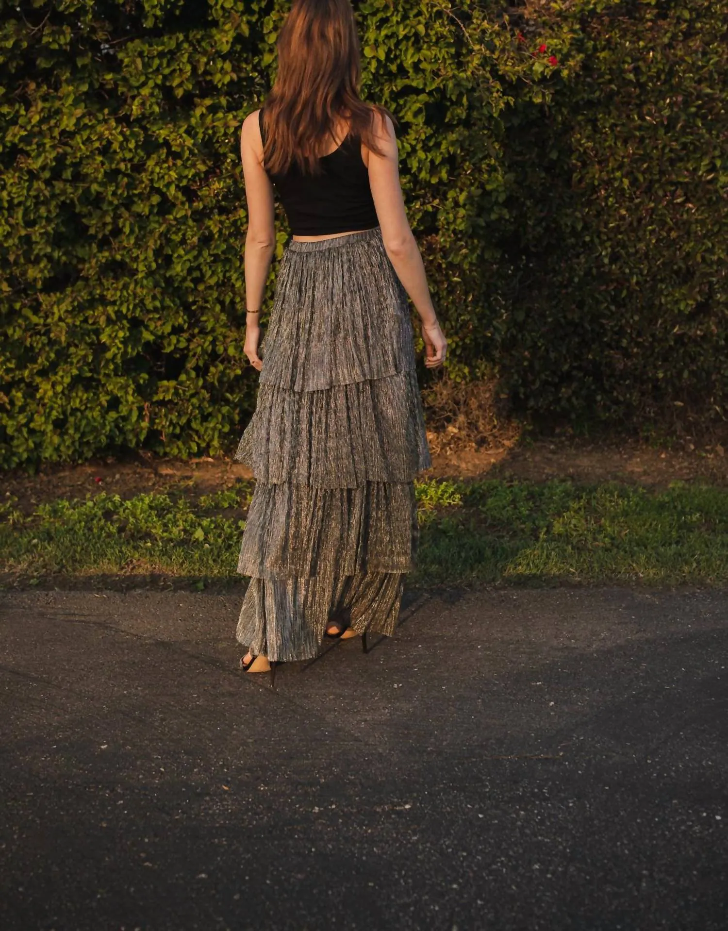 Tiered Maxi Skirt In Pewter