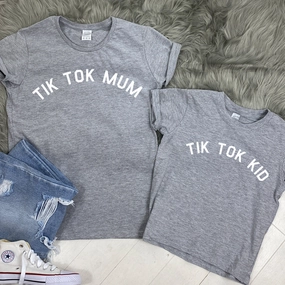Tik Tok Mum & Kid Matching Grey T-Shirts (MRK X) baby bump outfits discount