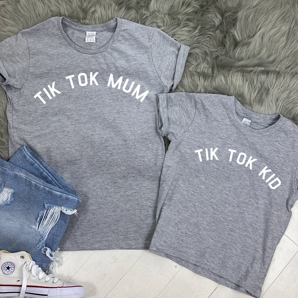 Tik Tok Mum & Kid Matching Grey T-Shirts (MRK X) baby bump outfits discount