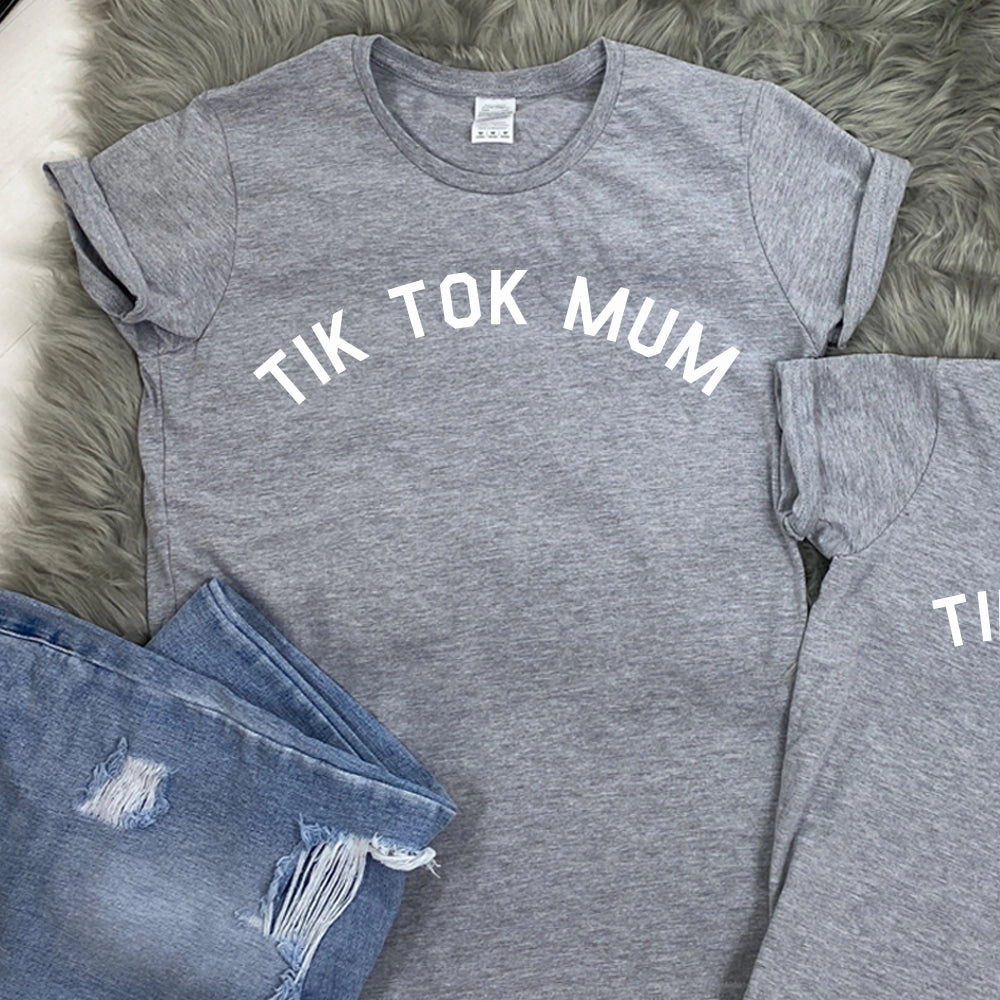 Tik Tok Mum & Kid Matching Grey T-Shirts (MRK X)