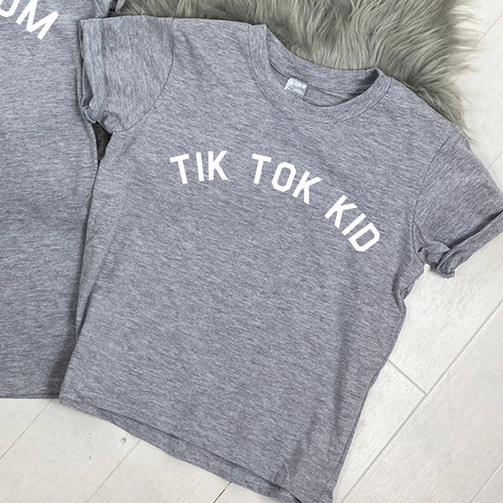 Tik Tok Mum & Kid Matching Grey T-Shirts (MRK X)