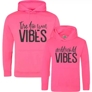 Tired Mum & Wild Child Matching Neon Pink Hoodies breastfeeding tops cheap