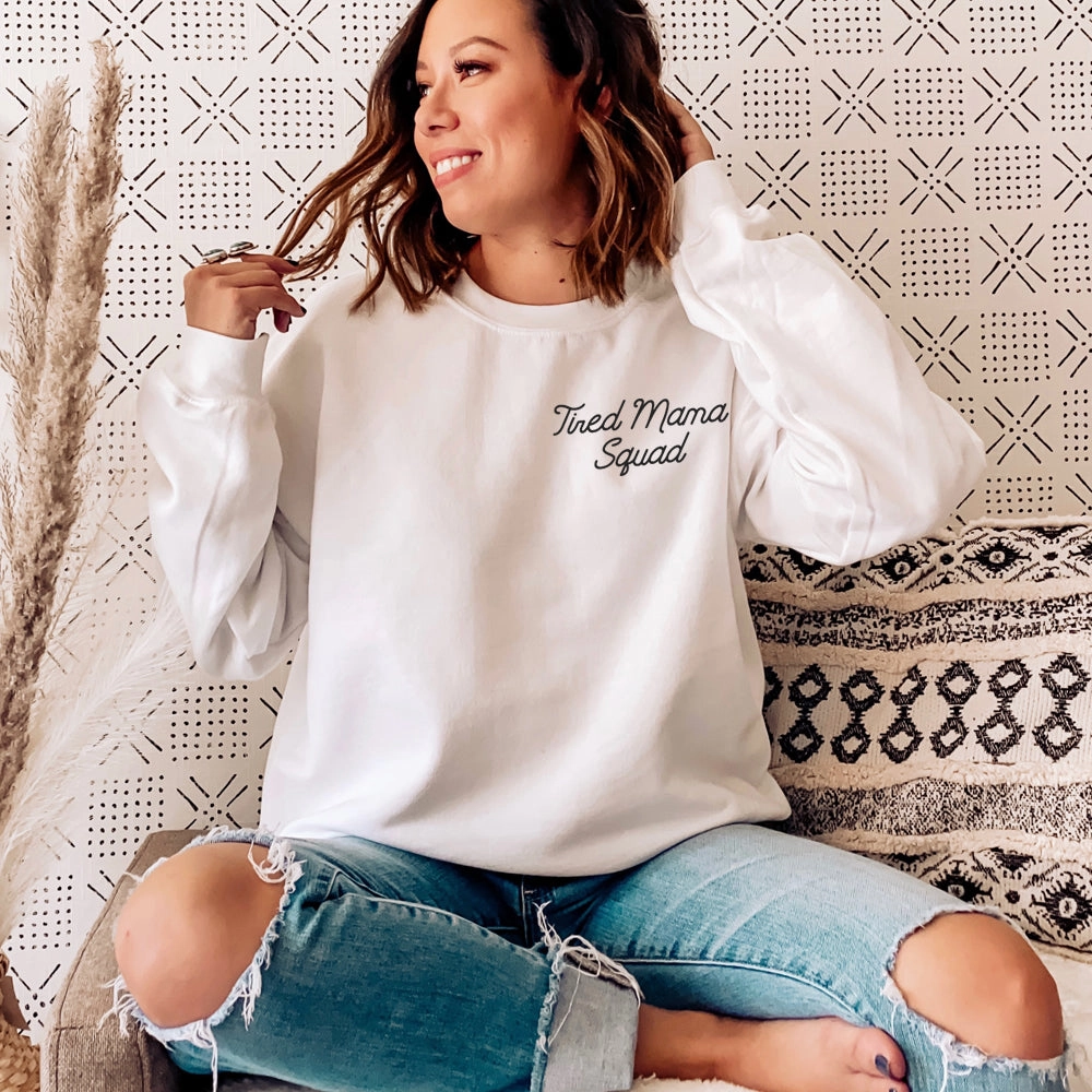 Tired Mama Squad Mini Logo Sweatshirt mum jeans promo