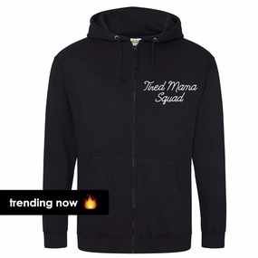Tired Mama Squad Mini Logo Zipped Hoodie (MRK X) mum jeans promo