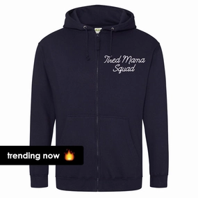 Tired Mama Squad Mini Logo Zipped Hoodie (MRK X) mum jeans promo