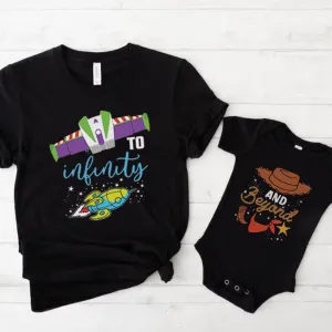 To Infinity & Beyond Matching Black T-shirts & Baby Vest nursing tops best deals