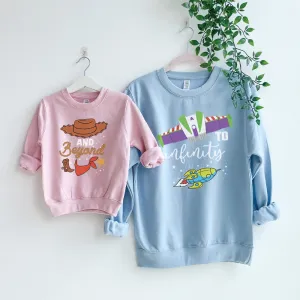To Infinity & Beyond Matching Blue/ Pink Sweatshirts boys fashion clearance