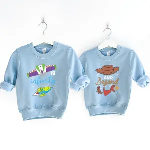 To Infinity & Beyond Matching Kids Sky Blue Sweatshirts boys fashion clearance