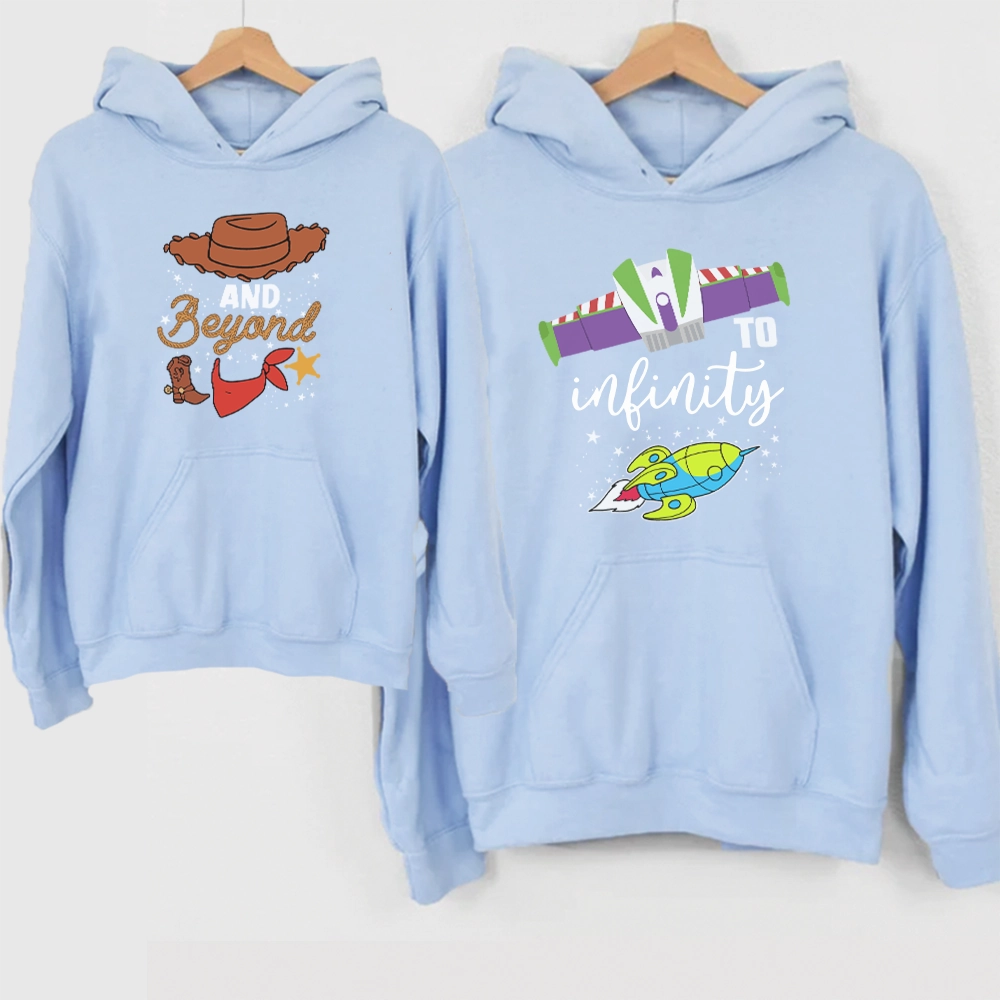 To Infinity & Beyond Matching Baby Blue Hoodie mum jeans promo