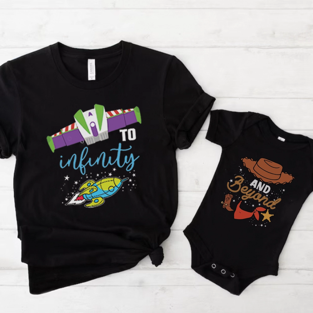 To Infinity & Beyond Matching Black T-shirts & Baby Vest baby bump outfits discount