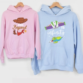To Infinity & Beyond Matching Blue/ Pink Hoodies mum jeans promo