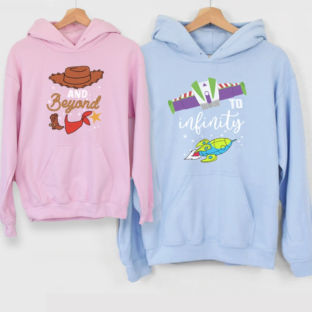 To Infinity & Beyond Matching Blue/ Pink Hoodies mum jeans promo