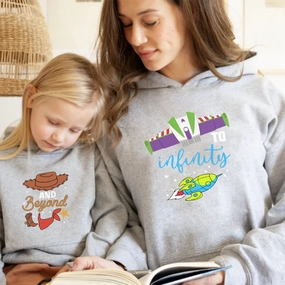 To Infinity & Beyond Matching Heather Grey Hoodies mum jeans promo