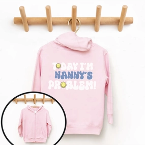 Today I'm Nanny's Problem Kids Back Logo Zip Up Hoodie discount girls tops