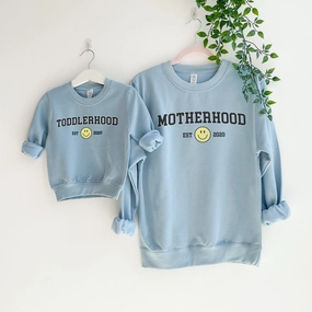 Toddlerhood & Motherhood Matching Mum & Kid Personalised Sky Blue Sweatshirts baby bump outfits discount