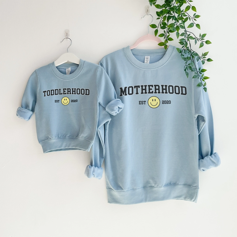 Toddlerhood & Motherhood Matching Mum & Kid Personalised Sky Blue Sweatshirts baby bump outfits discount