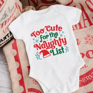 Too Cute For The Naughty List White Christmas Baby Vest cheap baby clothes online