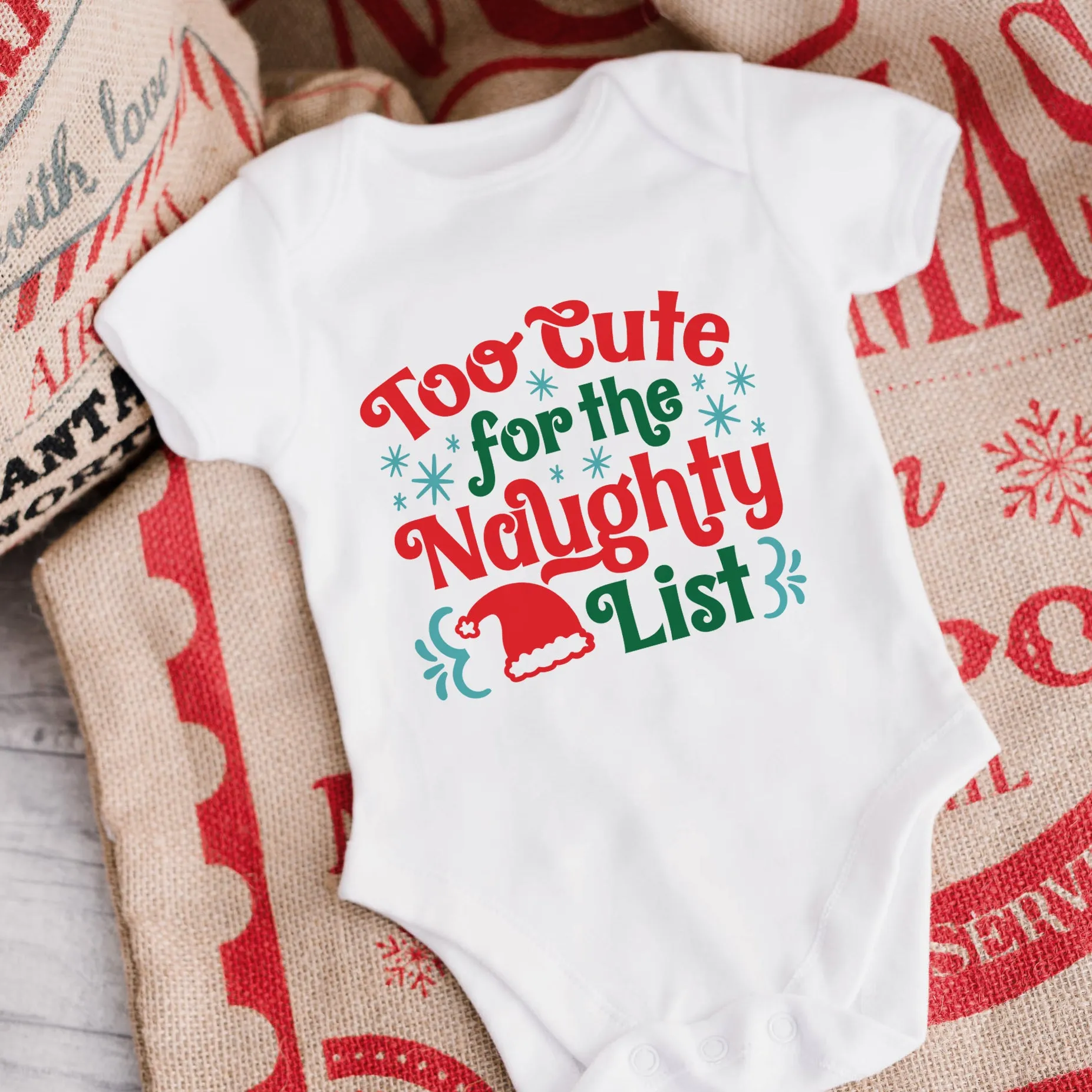 Too Cute For The Naughty List White Christmas Baby Vest cheap baby clothes online