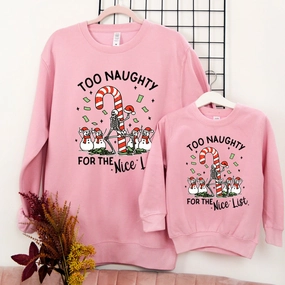 Too Naughty For Nice List Matching Pink Sweatshirts discount girls tops