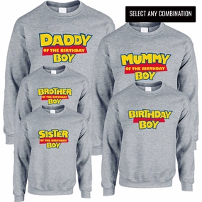 Toy Inspired Daddy/Mummy & Siblings Birthday Boy Matching Grey Sweatshirts dad jeans best price