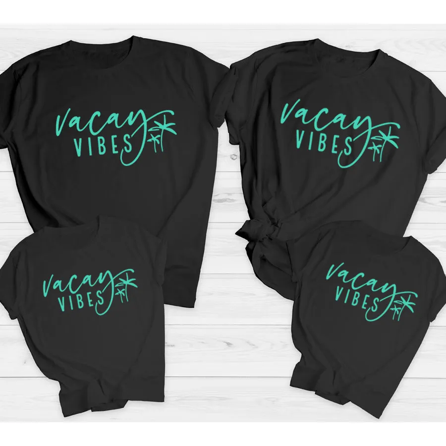 Vacay Vibes Matching Summer T-Shirts Black/Teal maternity leggings online