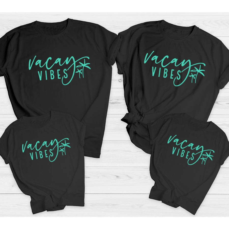 Vacay Vibes Matching Summer T-Shirts Black/Teal baby bump outfits discount