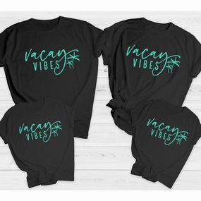 Vacay Vibes Matching Summer T-Shirts Black/Teal baby bump outfits discount