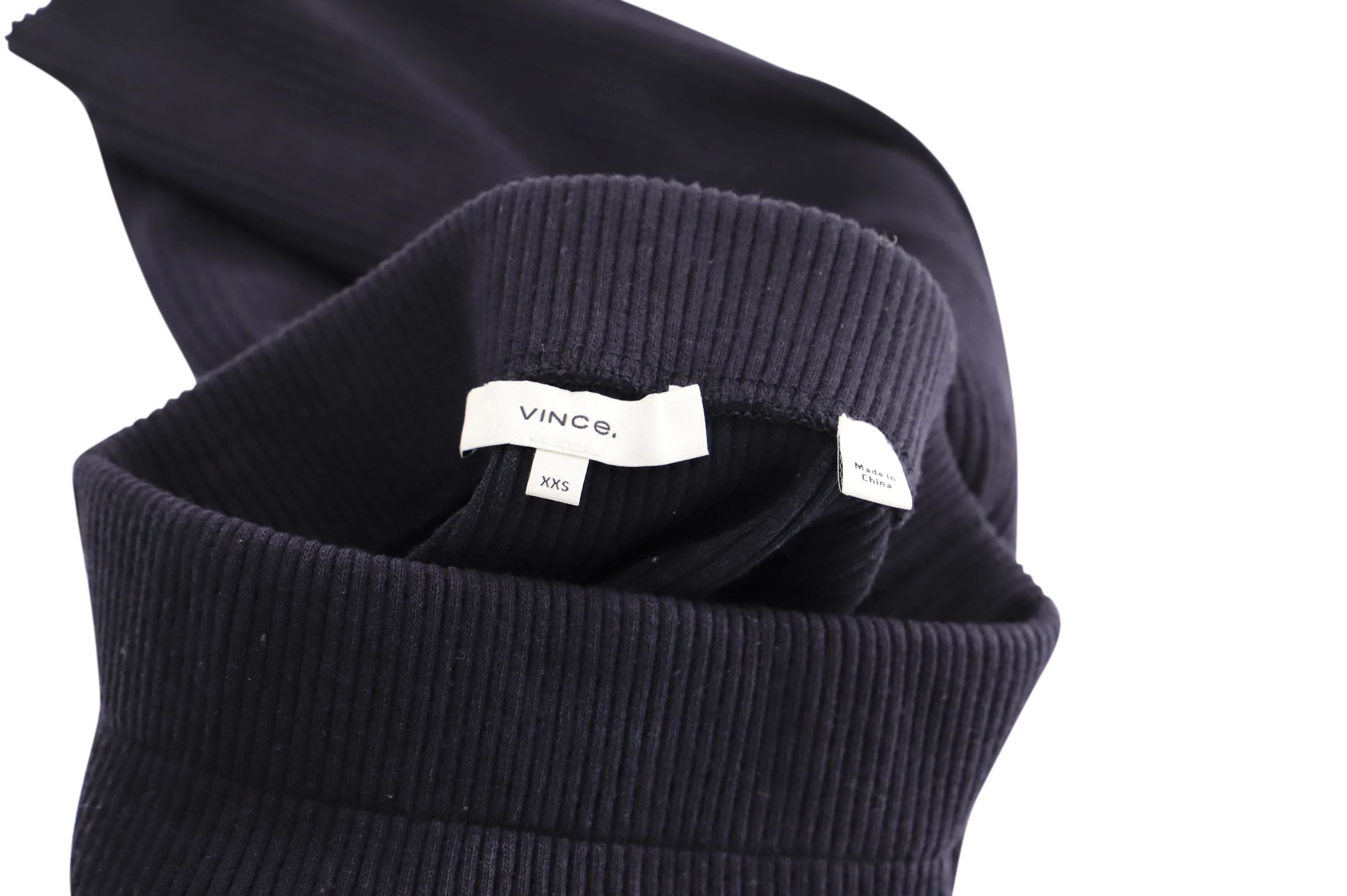 Vince Ribbed-Knit Midi Skirt in Navy Blue Cotton