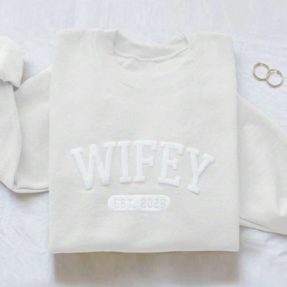 Wifey Established Raised Print Sweatshirt mum jeans promo