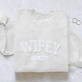 Wifey Established Raised Print Sweatshirt mum jeans promo