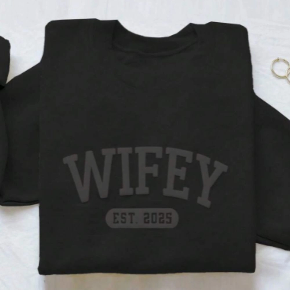 Wifey Established Raised Print Sweatshirt mum jeans promo