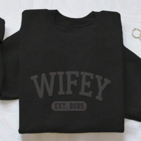 Wifey Established Raised Print Sweatshirt mum jeans promo