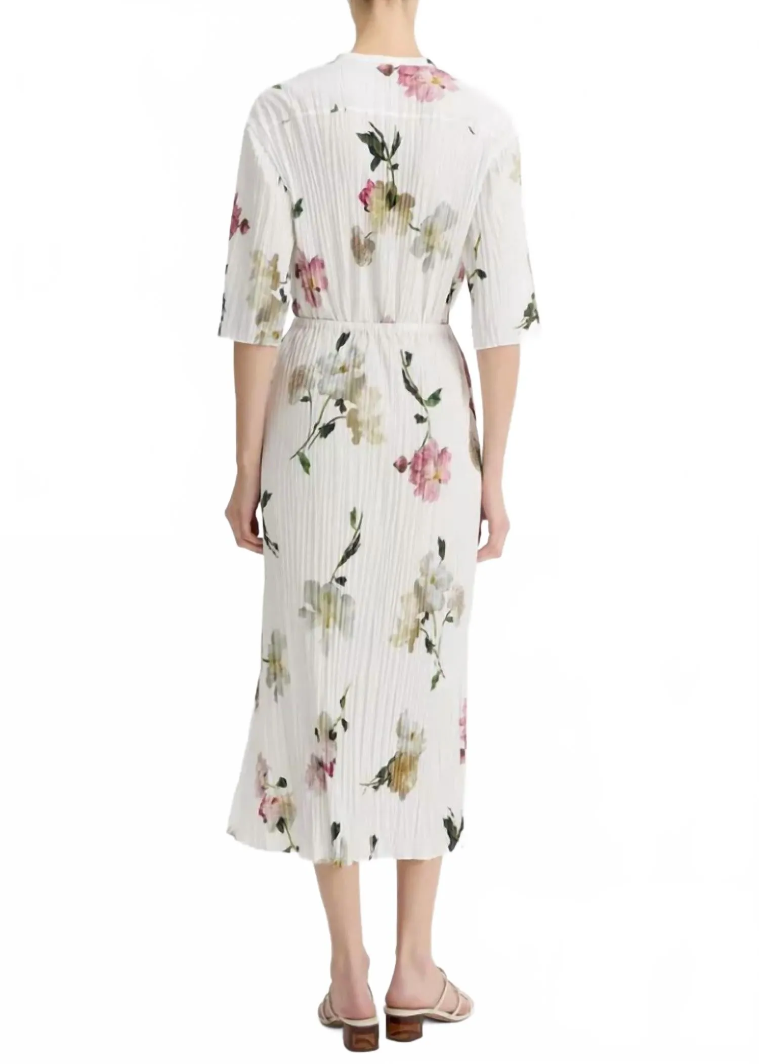 Wilted Peony Pleated Side Tie Skirt In White