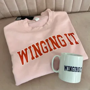 Winging It Varsity Pink Sweatshirt & Mug Gift Set postpartum clothes sale