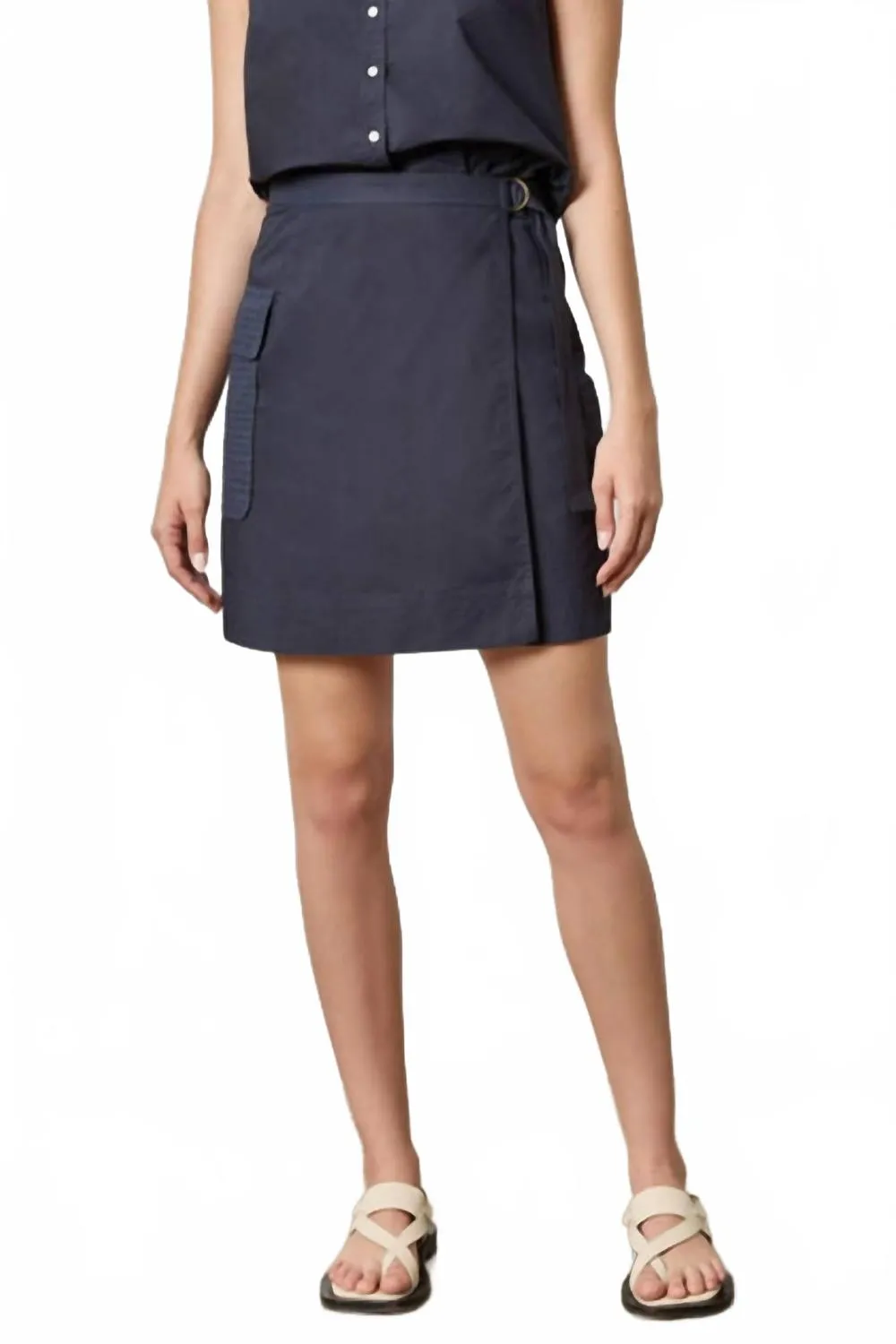 Women's Eyelet Pocket Wrap Skirt In Navy