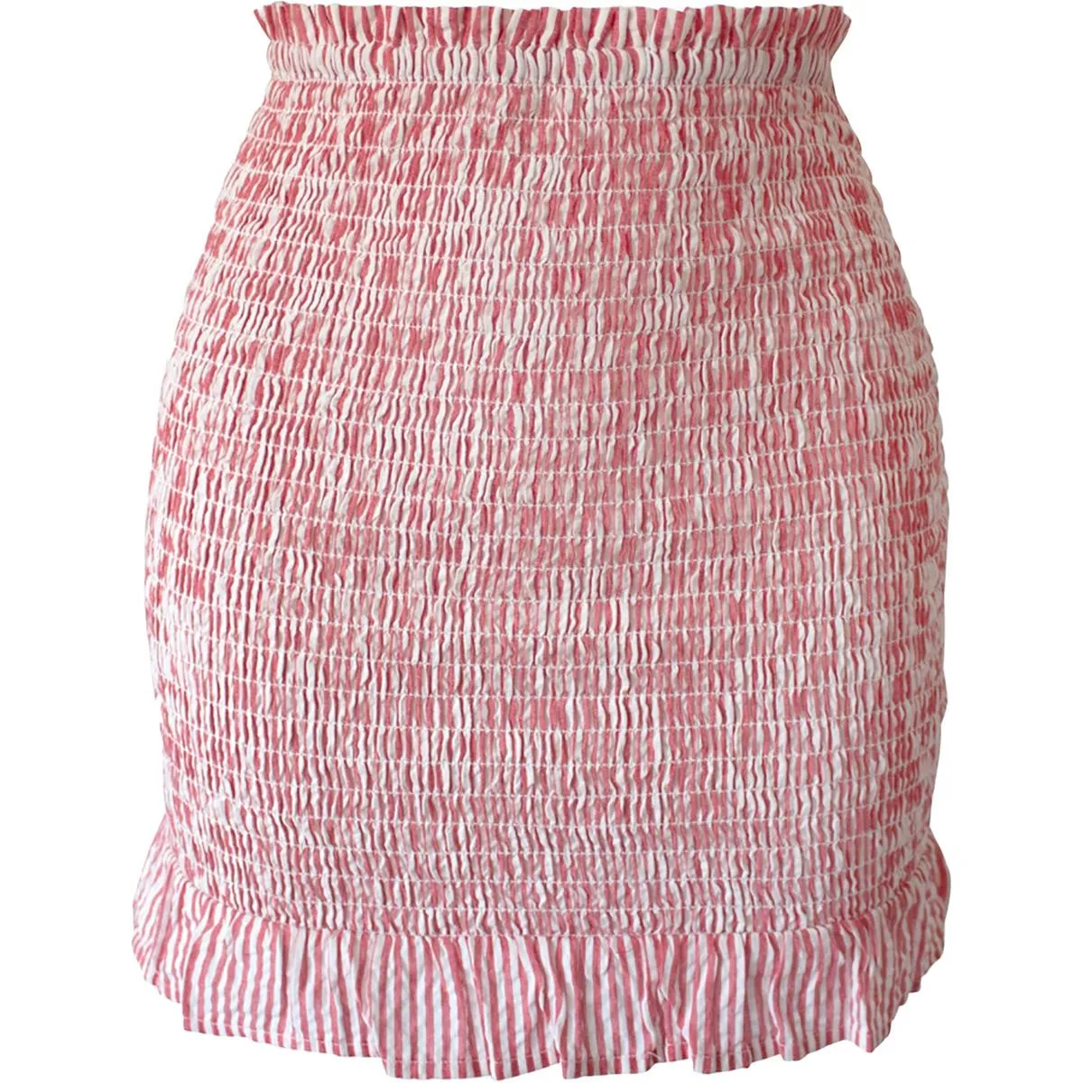 Womens Seersucker Smocked Mini Skirt
