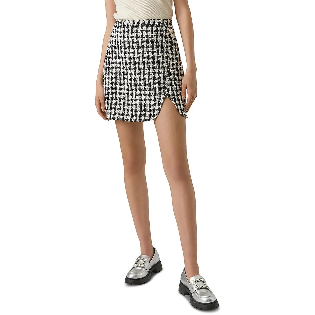 Womens Tweed High Rise Mini Skirt