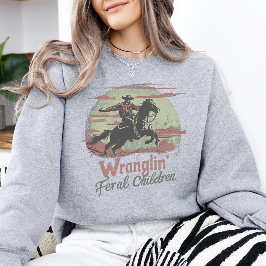 Wranglin' Feral Children Sweater mum jeans promo