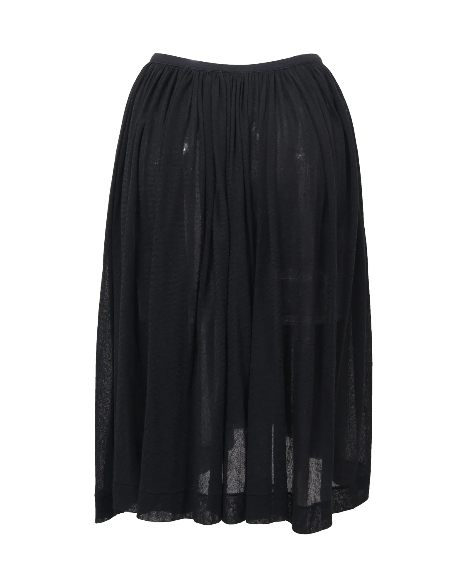 Yohji Yamamoto Knee Length Shirred Skirt in Black Cotton