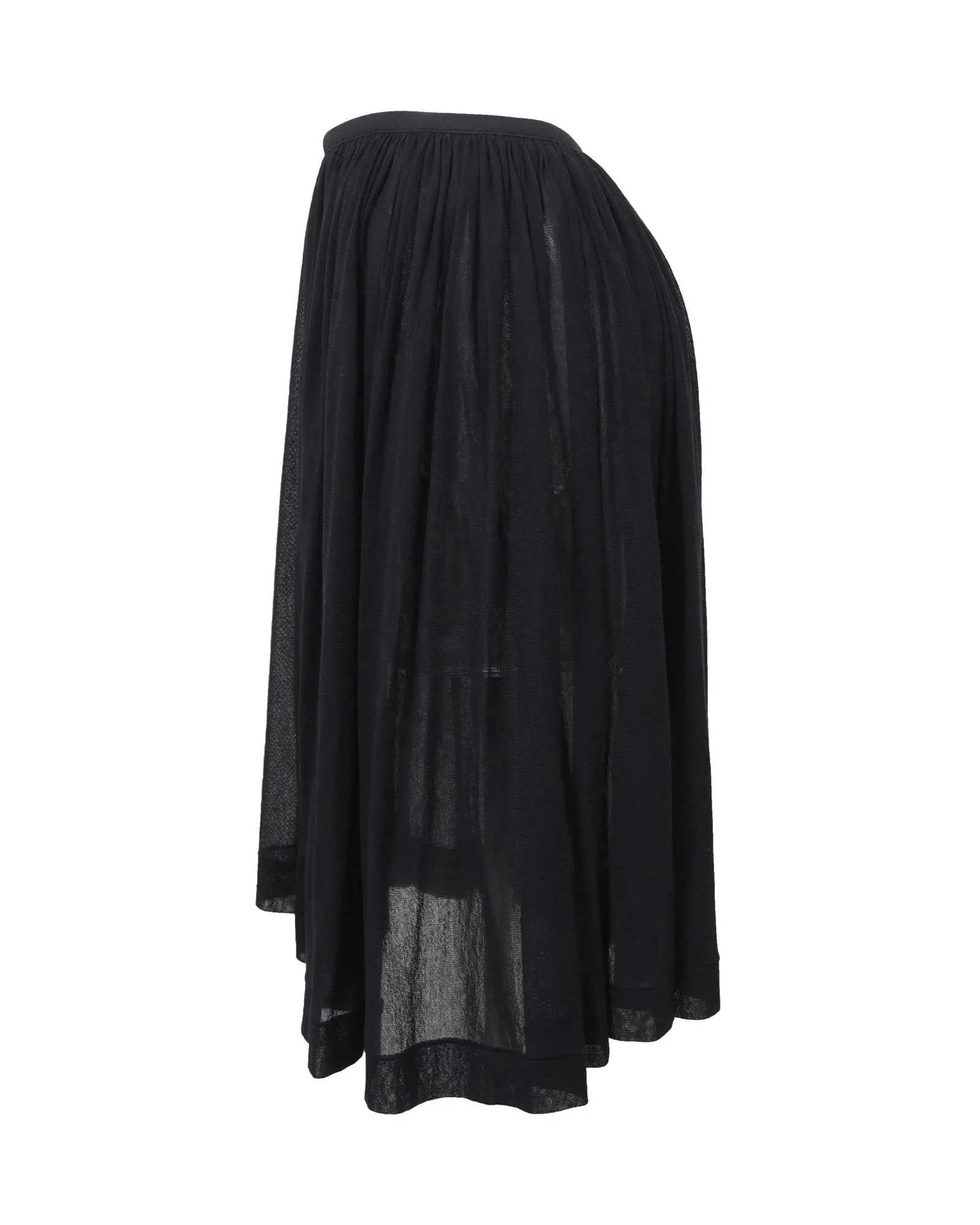 Yohji Yamamoto Knee Length Shirred Skirt in Black Cotton